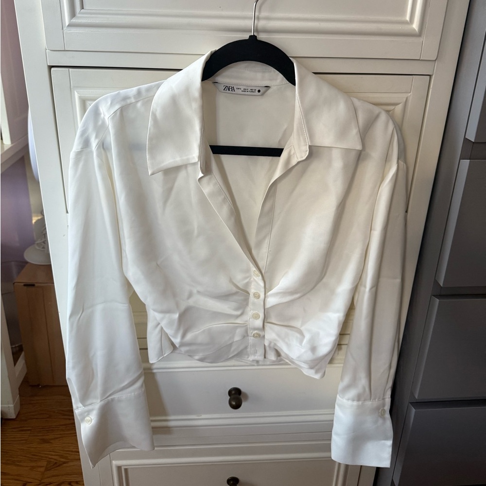 Zara Satin Ruched Cream Top Size S